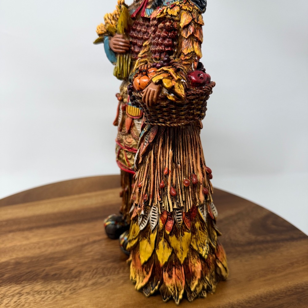 Native American Harvest Couple Figurine Resin Statue Thanksgiving Decor 11 Inch - Picture 3 of 9